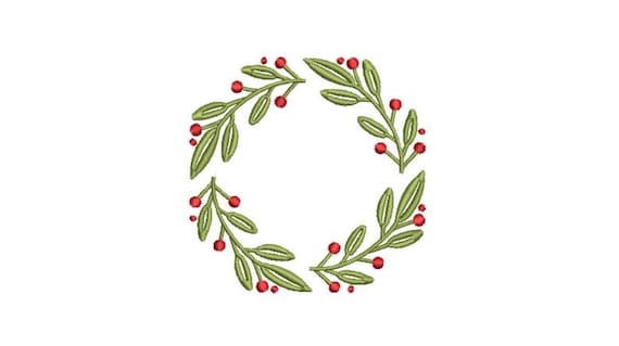 Christmas Embroidery Design - Holly Wreath - Machine Embroidery File - design 4x4 inch hoop - Monogram frame