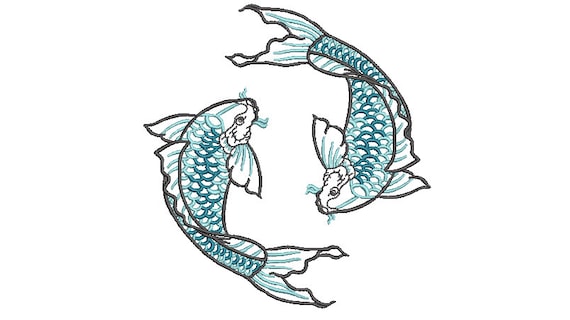 Two Koi Fish Machine Embroidery File design - 5x7 inch hoop - Koi Design - 13x18cm hoop