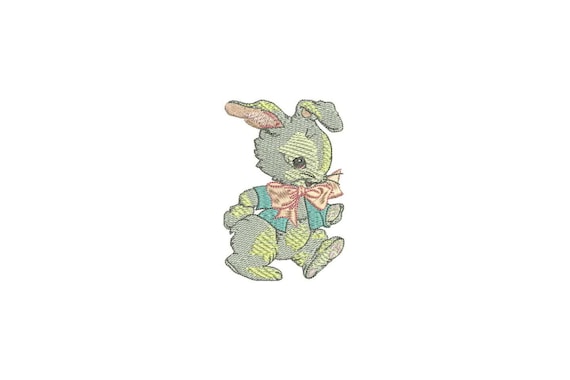 Vintage Bunny In Blue Jacket Machine Embroidery File design 4 x 4 inch hoop