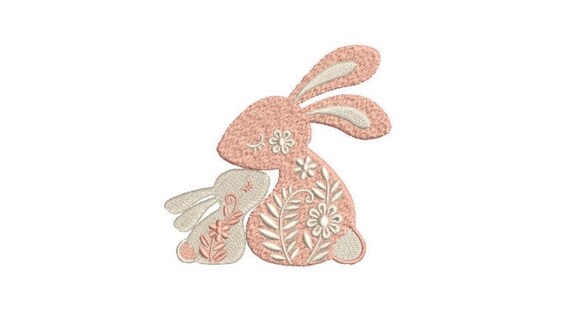 Mama Bunny With Baby - Machine Embroidery File design 4 x 4 inch hoop - Easter Embroidery Design