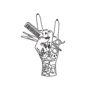 Barber Hand Embroidery Design -  Tattoos Machine Embroidery File design - 4x4 inch hoop - instant download