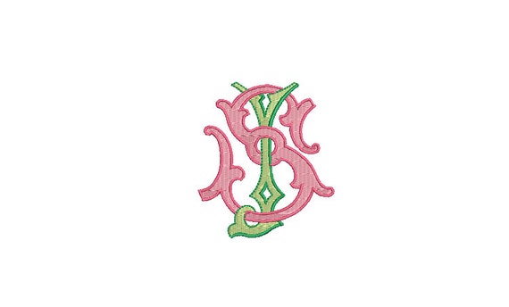 Antique J S  Monogram or S J  -  Machine Embroidery File design - 3x3 inch hoop - Vintage Monogram Design