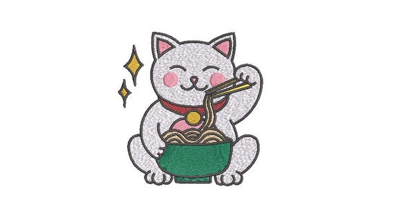 Lucky Cat Ramen - Machine Embroidery File design  - 4x4 hoop - Lunar New Year - Lucky Kitty Cat Design