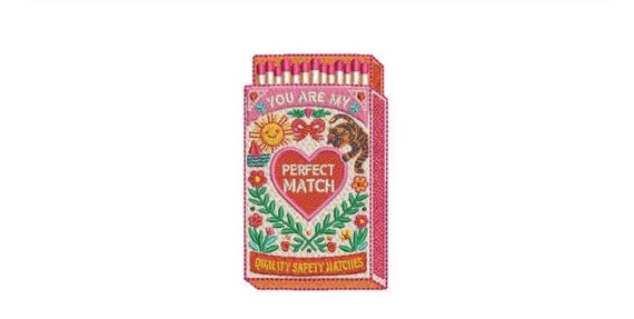 Love Heart Embroidery - Matches Machine Embroidery File design - 4 x 4 inch hoop embroidery - Perfect Match
