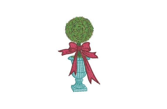 French Urn Boxwood Topiary Embroidery - Hamptons Pot Plant - Machine Embroidery File design - 4 x 4 inch hoop - Instant Download