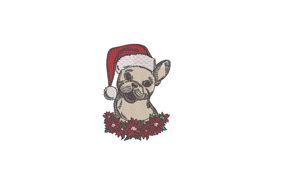 French Bulldog Xmas Embroidery - Machine Embroidery Frenchie Dog Flowers Machine Embroidery File design 4x4 inch hoop Frenchie Embroidery