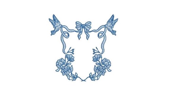 Romantic Dove Wreath Monogram Frame Machine Embroidery File design 4x4 inch hoop - Simple Embroidery Border