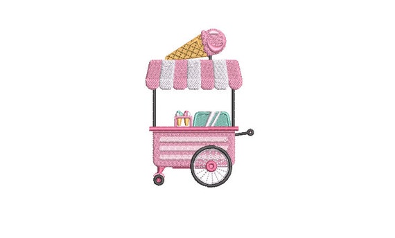 Ice Cream Cart Machine Embroidery File design - 4 x 4 inch hoop - Icecream instant download