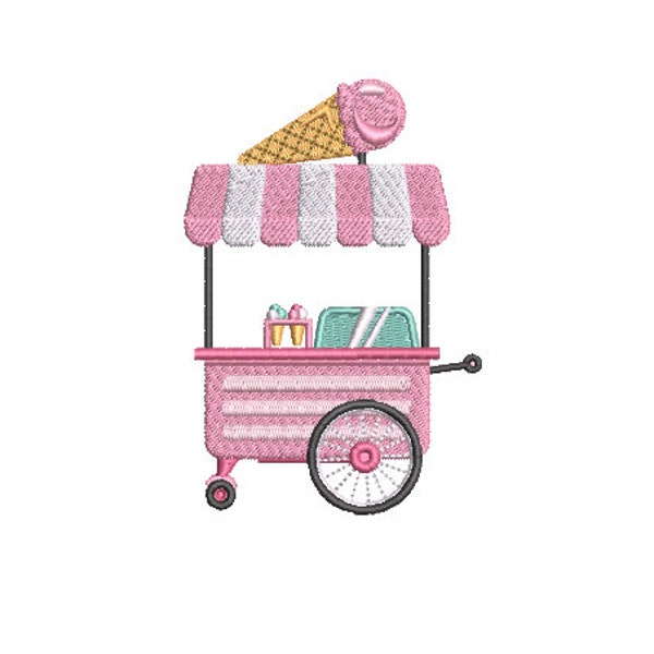 Ice Cream Cart Stickdatei Design - 10 x 4 Zoll Stickrahmen - Icecream sofortigen download