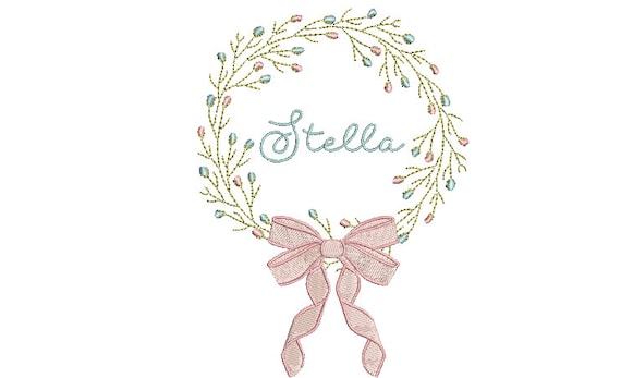 Flower Wreath Machine Embroidery File design - 5x7 inch hoop - Bow Embroidery Design