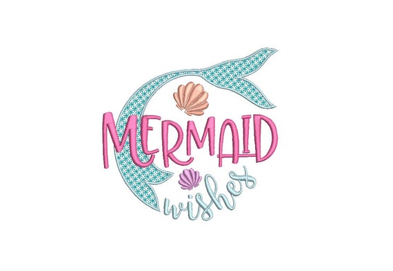 Mermaid Wishes Embroidery Design - Machine Embroidery File design - 5x7 hoop - Instant download