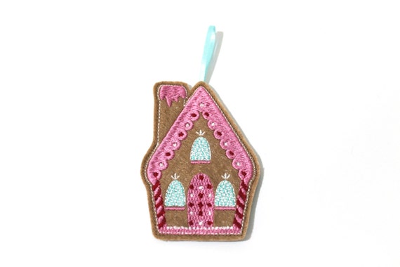 In the hoop Gingerbread House Ornament Decoration Machine Embroidery File design 4x4 inch hoop