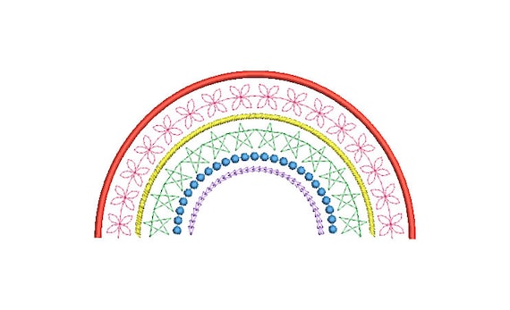 Fancy Rainbow Machine Embroidery File design - 8x8 inch hoop - Instant Download - Chainstitch Embroidery