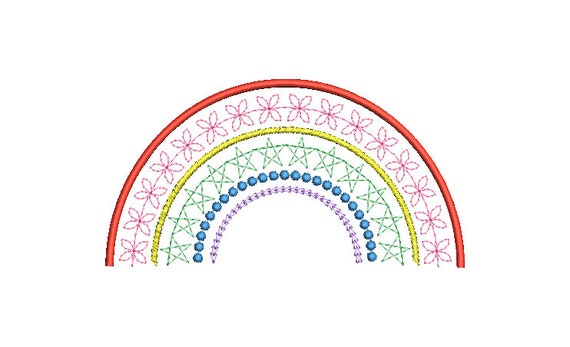 Fancy Rainbow Machine Embroidery File design - 8x8 inch hoop - Instant Download - Chainstitch Embroidery