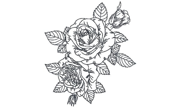 Roses Machine Embroidery File design - 5x7 inch hoop - instant download - Flower Embroidery Design