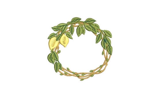 Rustic Lemon Wreath Embroidery - Machine Embroidery File - design 4x4 inch hoop - Monogram frame