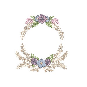 Petite Flower Crest Machine Embroidery File design 4x4 inch hoop - Monogram Frame