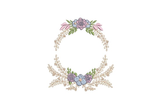 Petite Flower Crest Machine Embroidery File design 4x4 inch hoop - Monogram Frame