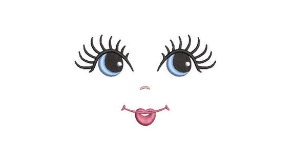 ITH In The Hoop - Big Lashes Doll Face Machine Embroidery File design - 4x4 inch hoop - doll face embroidery