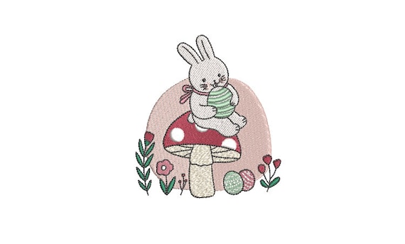 Easter Bunny Mushroom  - Machine Embroidery File design 4 x 4 inch hoop - Easter Embroidery Design