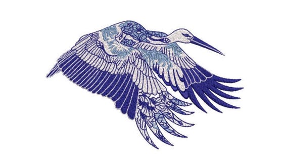Blue Crane Bird Machine Embroidery File design - 5x7inch hoop - instant download embroidery file