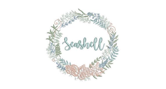 Shell Wreath Machine Embroidery File design - Seashell Flower Wreath -  5x7 inch hoop - monogram frame - instant download