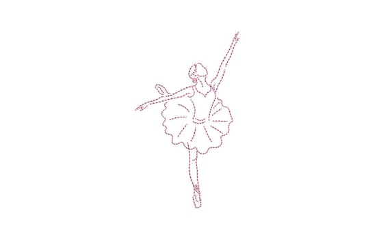 Ballerina Ballet Dancer Drawing Machine Embroidery File design 4x4 hoop - Redwork