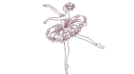 Ballerina Ballet Dancer illustration Machine Embroidery File design - 6x10 hoop - Redwork