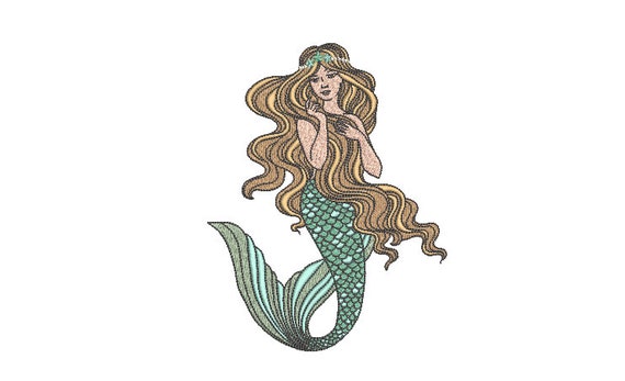 Mermaid embroidery Design - Mermaid Machine Embroidery File design - 5x7inch hoop - Seafoam