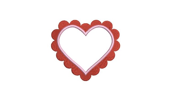 Valentine Scallop Heart Applique - Monogram Frame - Machine Embroidery File design -  4x4 inch hoop