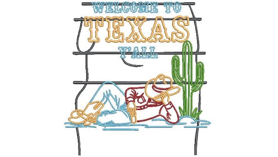 Welcome To Texas Cowboy - Western Machine Embroidery File design - 8x12 inch hoop - Country Design - Cowboy Embroidery Download