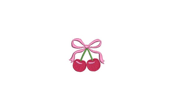 Mini Bow Cherries Embroidery Design - Machine Embroidery Instant Download - Cherries Coquette Bow - 2x2 inches