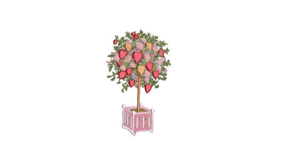 Valentines Hearts Topiary Tree - Machine Embroidery File design - 4 x 4 inch hoop - Love Embroidery