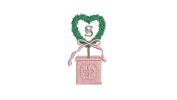 Boxwood Heart Topiary Tree Embroidery Design -  Machine Embroidery File design - 4 x 4 inch hoop - Instant Download - Letters not included