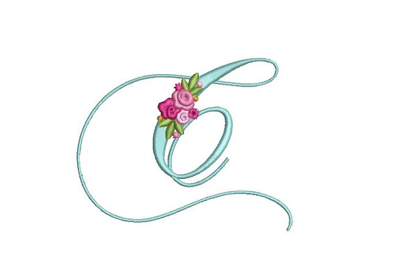 Pretty Rose Script LETTER C  Machine Embroidery File design - 5 x 7 inch hoop - Monogram design