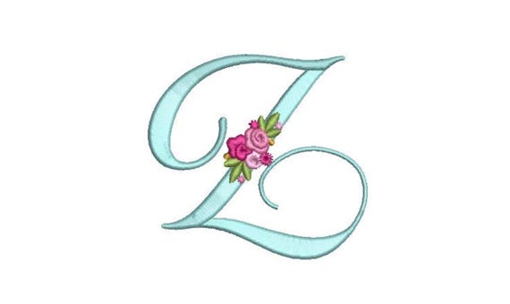 Pretty Rose Script LETTER Z  Machine Embroidery File design - 5 x 7 inch hoop - Monogram design