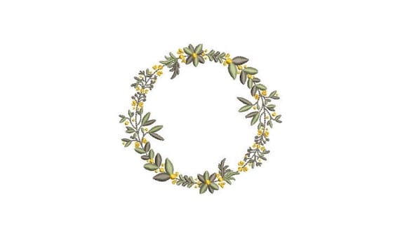 Yellow Flower Circle Wreath- Machine Embroidery File design - 4x4 inch hoop - monogram Frame - Instant download