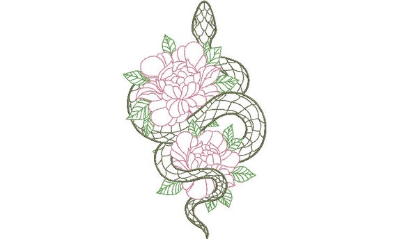 Snake Flowers Outline Embroidery Design - Modern Machine Embroidery File design - 5x7 inch hoop - instant download