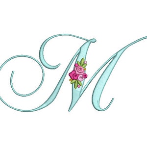 Pretty Rose Script LETTER M Machine Embroidery File Design - 6 X 10 ...