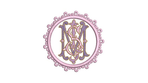 Flower Lace Satin Monogram Frame -  Machine Embroidery File design -  4x4 hoop - Round Border Frame