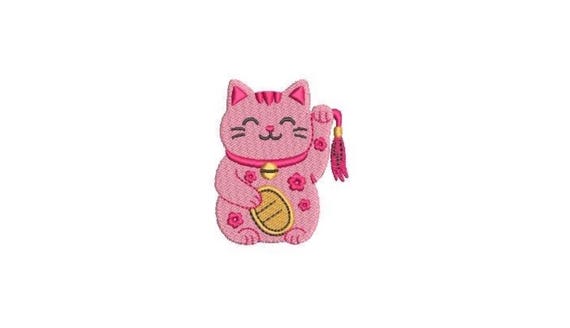 Lucky Cat Embroidery Design - Lucky Embroidery Design -  Machine Embroidery File design 3 x 3 inch hoop - Pink Lucky Kitty