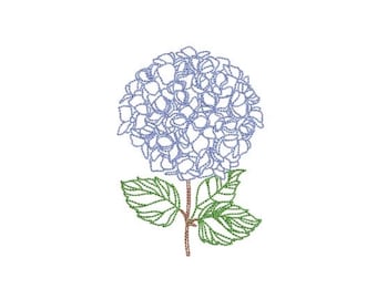 Bordado de hortensias - Diseño estilo Hamptons - Archivo de diseño para bordado a máquina - Bastidor de 4 x 4 pulgadas - Descarga instantánea