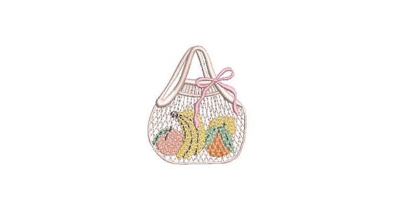 String Bag with Fruit Embroidery Design and Bow - Machine Embroidery File designs - 3 x 3 inch hoop - Fruit embroidery design