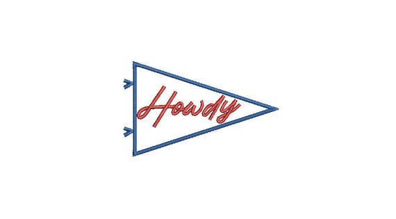 Howdy Flag Pennant  - Western Machine Embroidery File design - 4x4 inch hoop - Cowgirl Design - Cowboy Embroidery