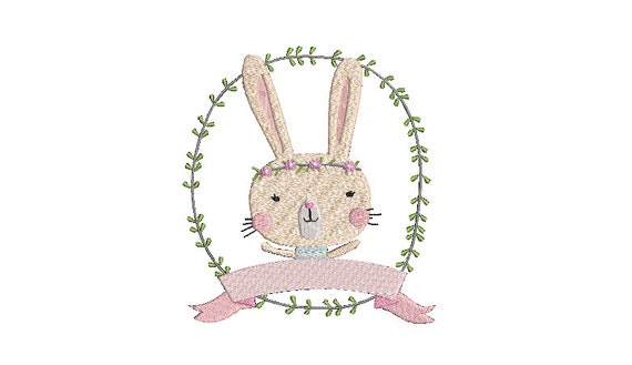 Machine Embroidery Whimsical Cute Bunny Wreath Banner Machine Embroidery File design 5x7 inch hoop