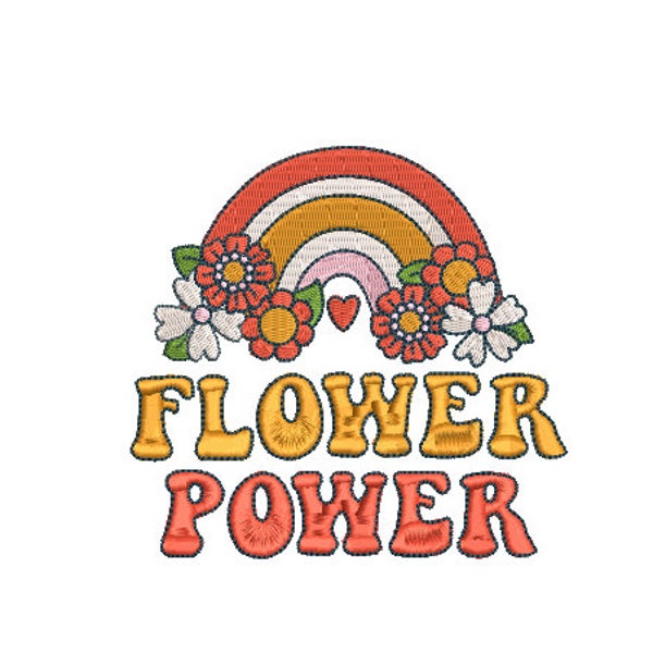 Flower Power Rainbow - Stickdatei Stickdatei - 10x10m Rahmen - Monogramm Rahmen - Regenbogen Stickdatei