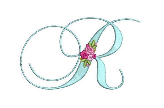 Pretty Rose Script LETTER R  Machine Embroidery File design - 5 x 7 inch hoop - Monogram design