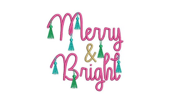 Christmas Embroidery -Merry & Bright Tassels - Machine Embroidery File design 4x4 inch hoop - instant download