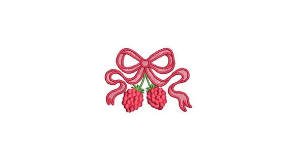 Ribbon Bow Raspberry Embroidery Design - Machine Embroidery Instant Download File - Raspberries Coquette Bow - 3x3 inches