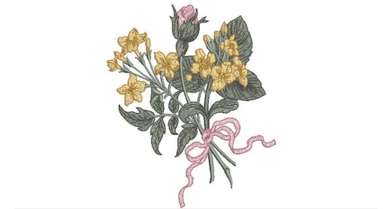 Vintage Bouquet With Ribbon Embroidery -  Rose Machine Embroidery File design - 5x7 inch hoop - instant download